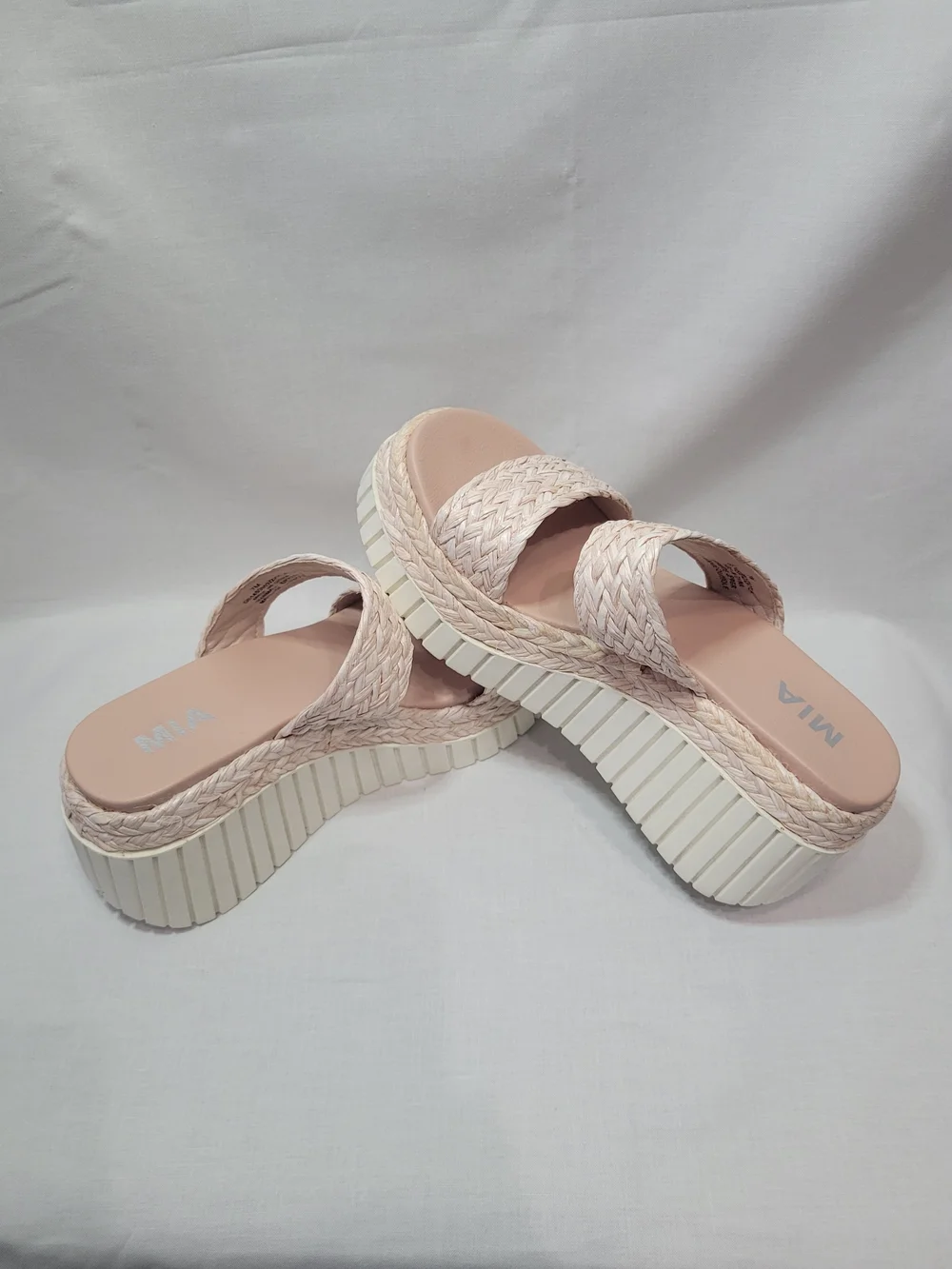 MIA Wedge Slide Sandals - Blush Pink/Cream With Braided Straps